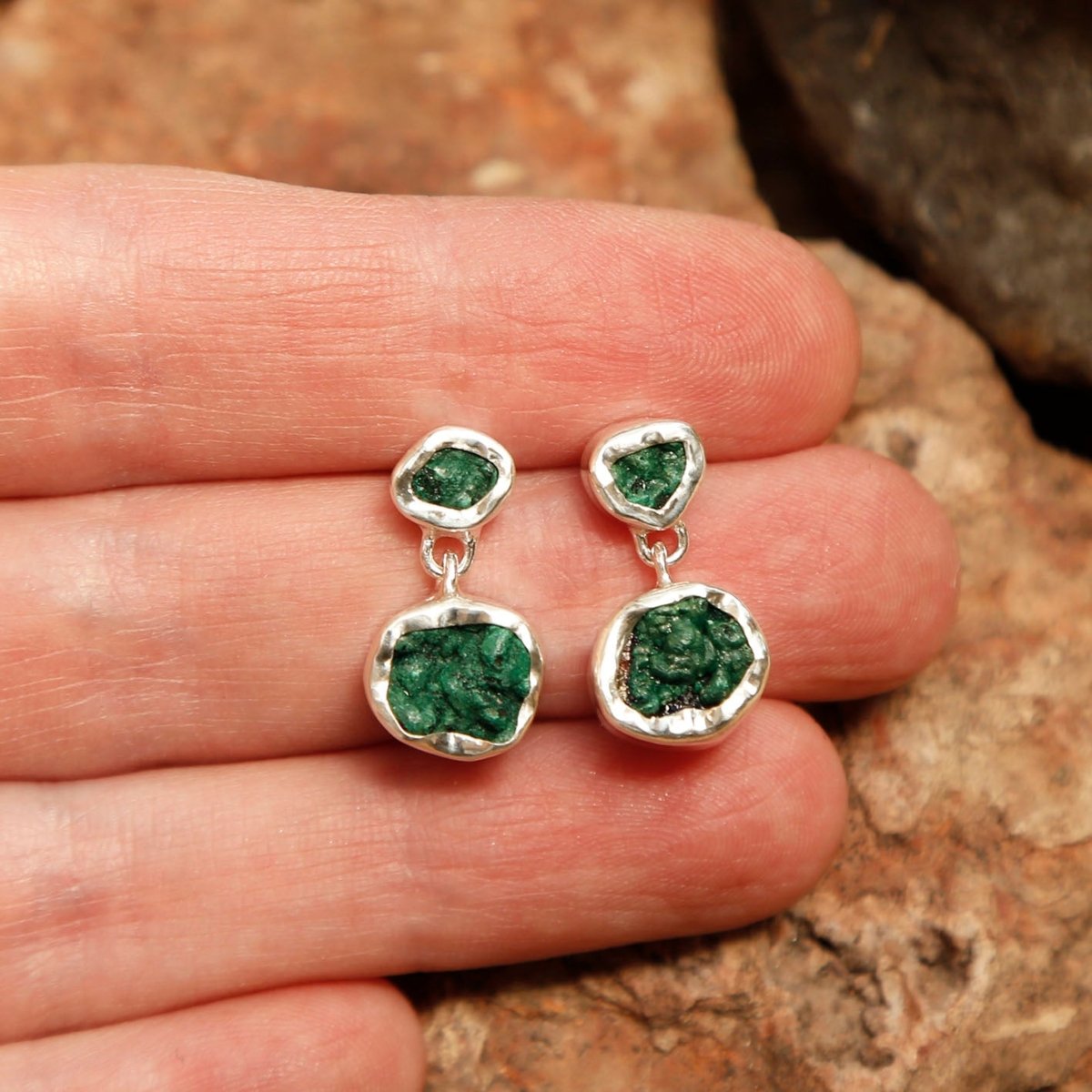 Malachite crystal in sterling silver earrings