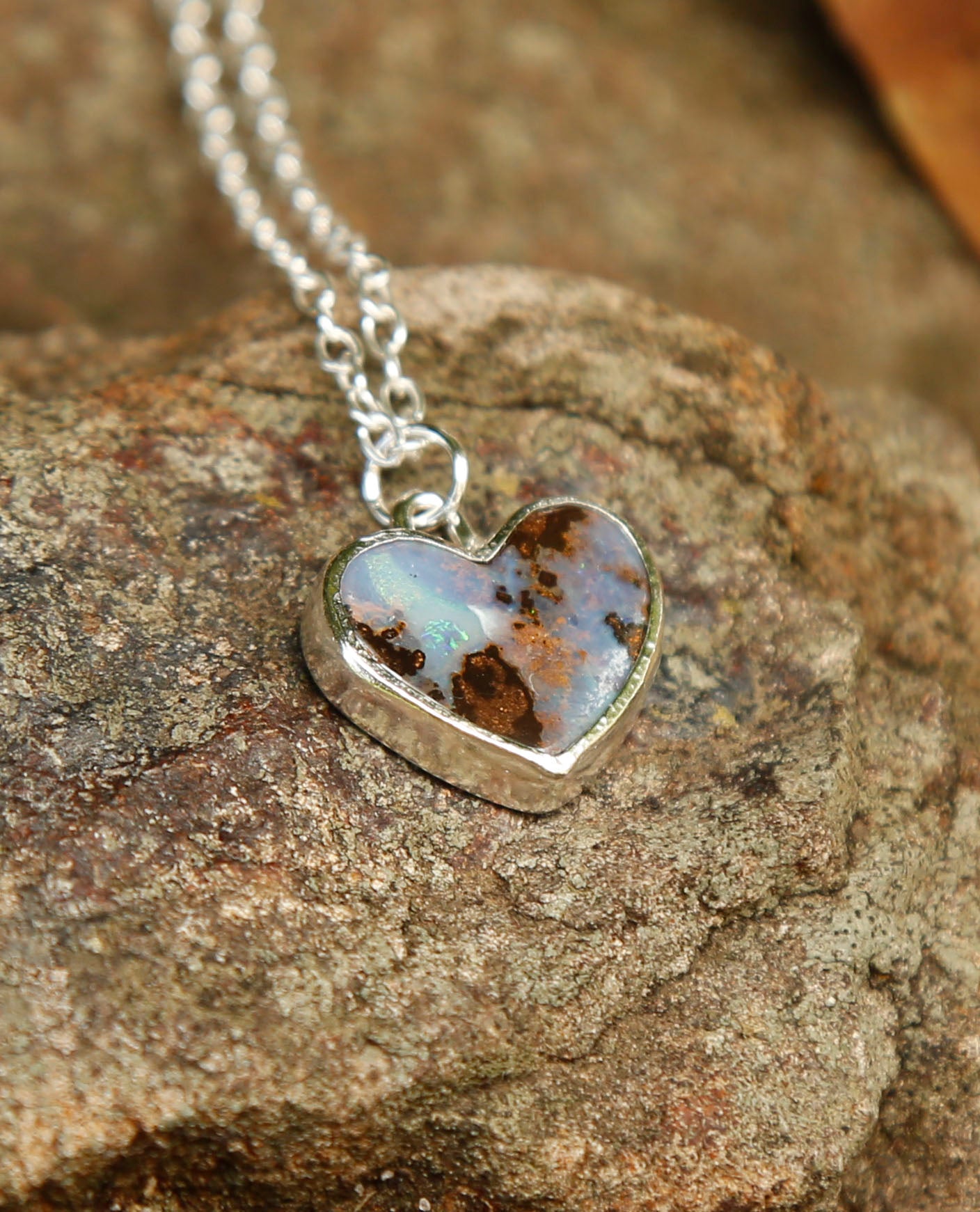 opal heart #1 | solid silver