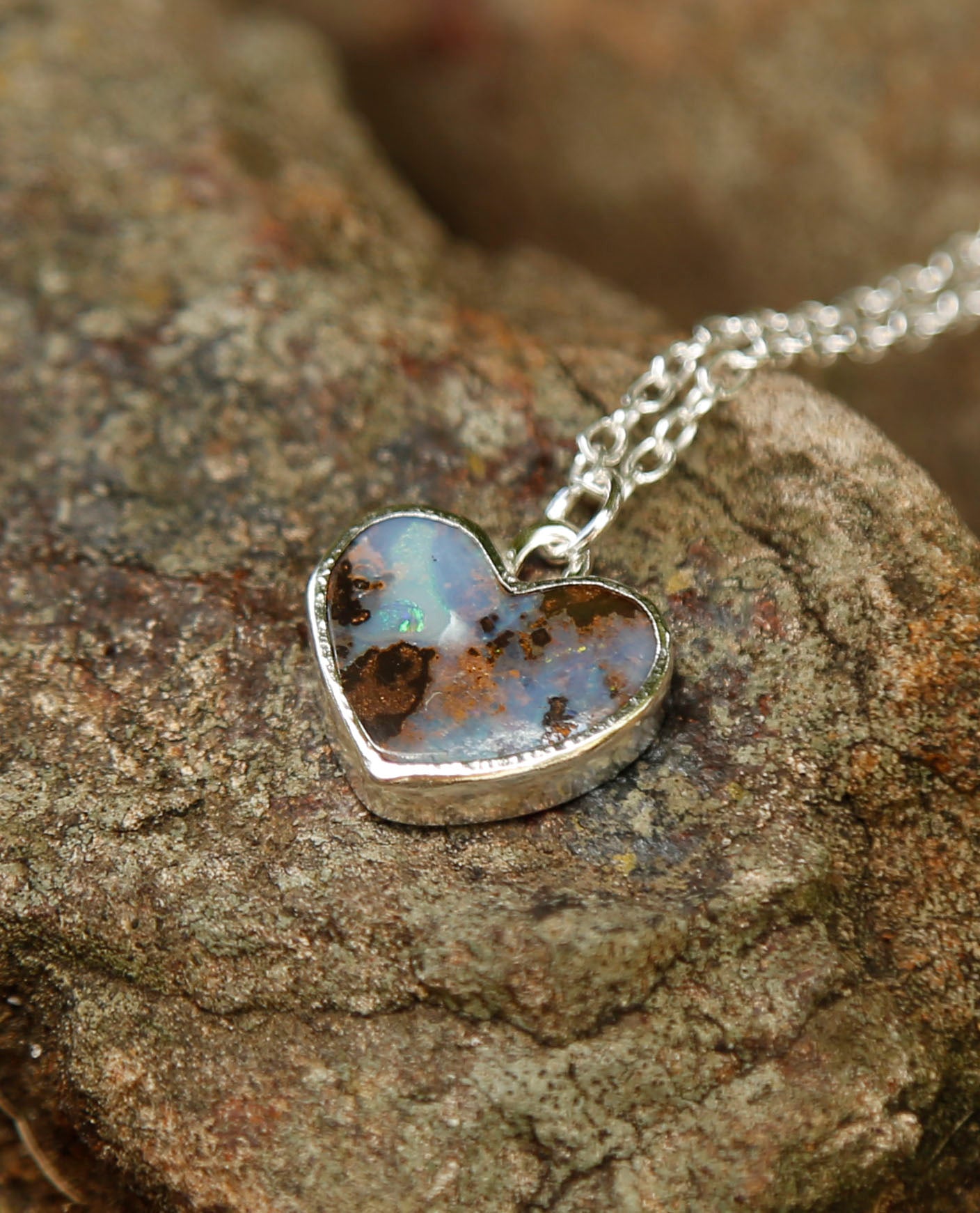 opal heart #1 | solid silver