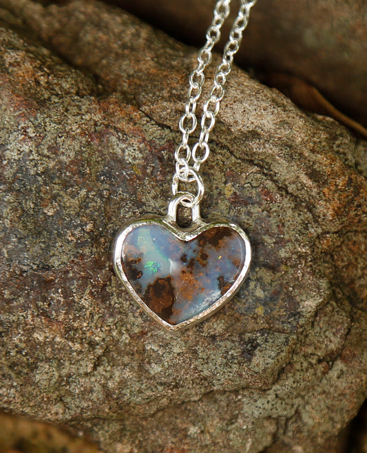 opal heart #1 | solid silver