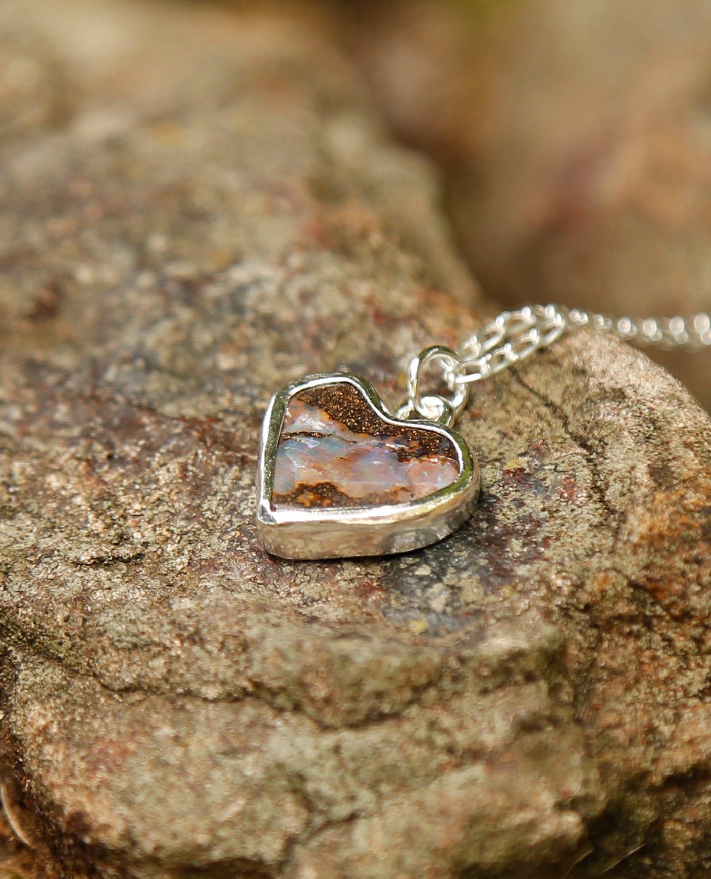 opal heart #2 | solid silver