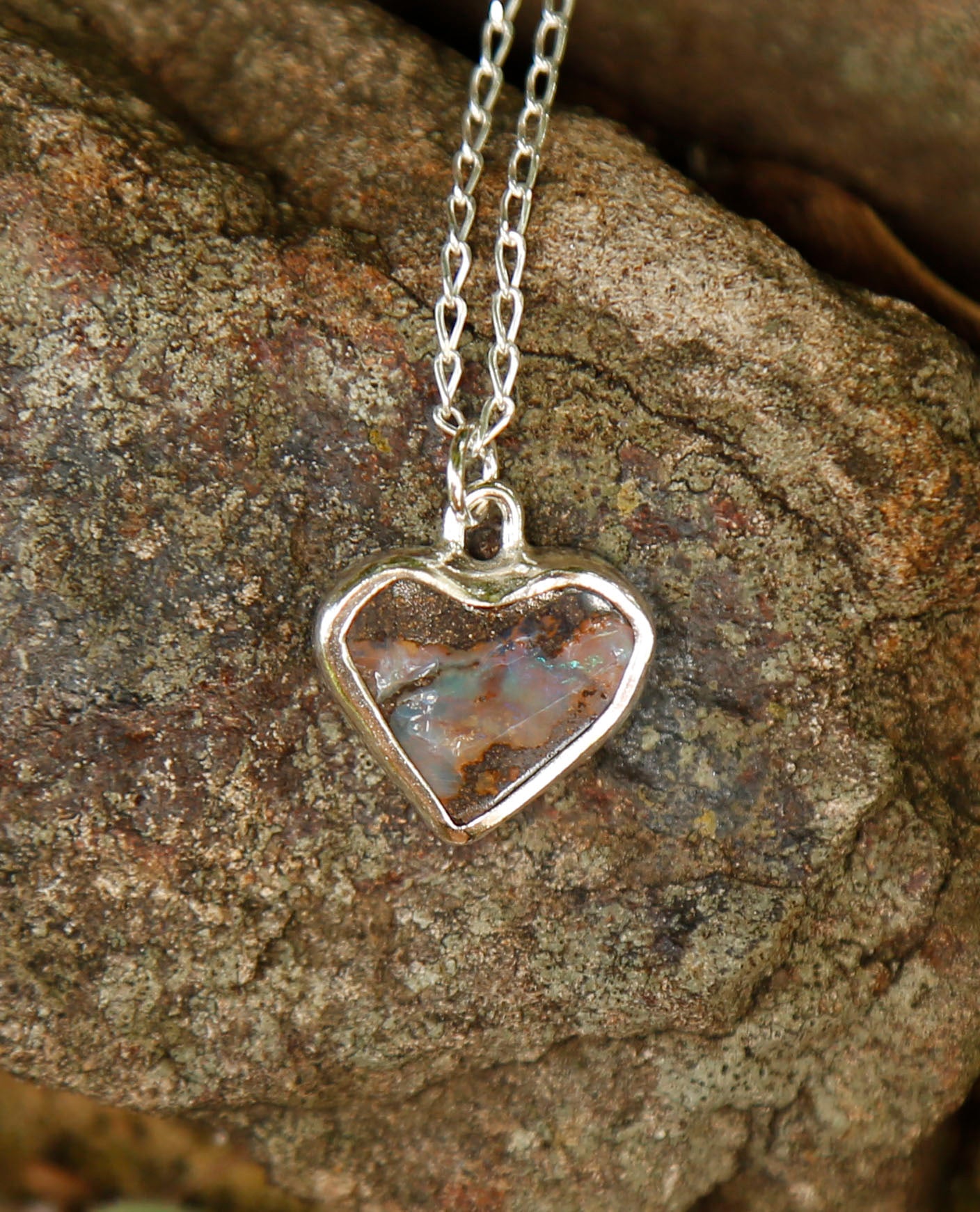 opal heart #2 | solid silver