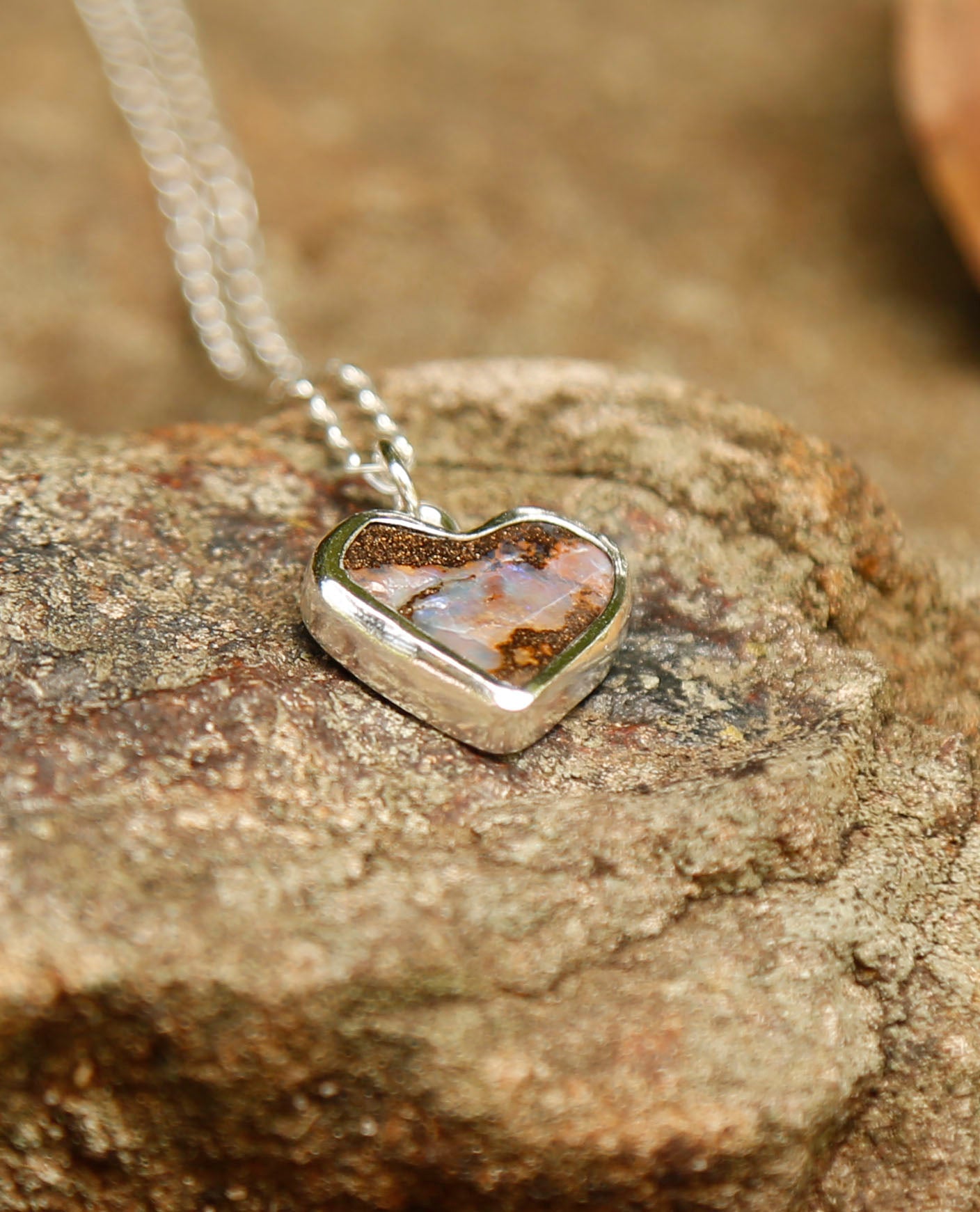 opal heart #2 | solid silver