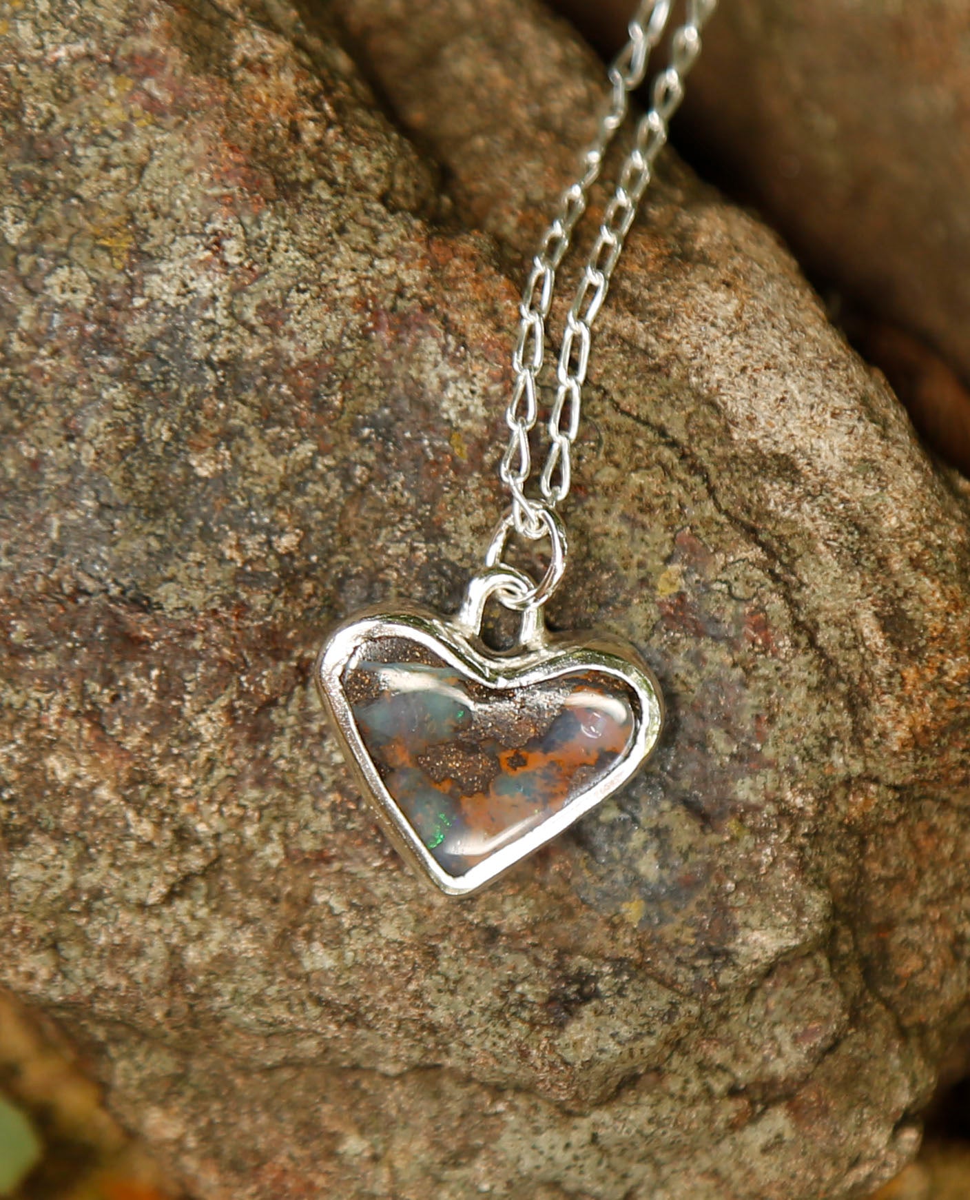 opal heart #3 | solid silver