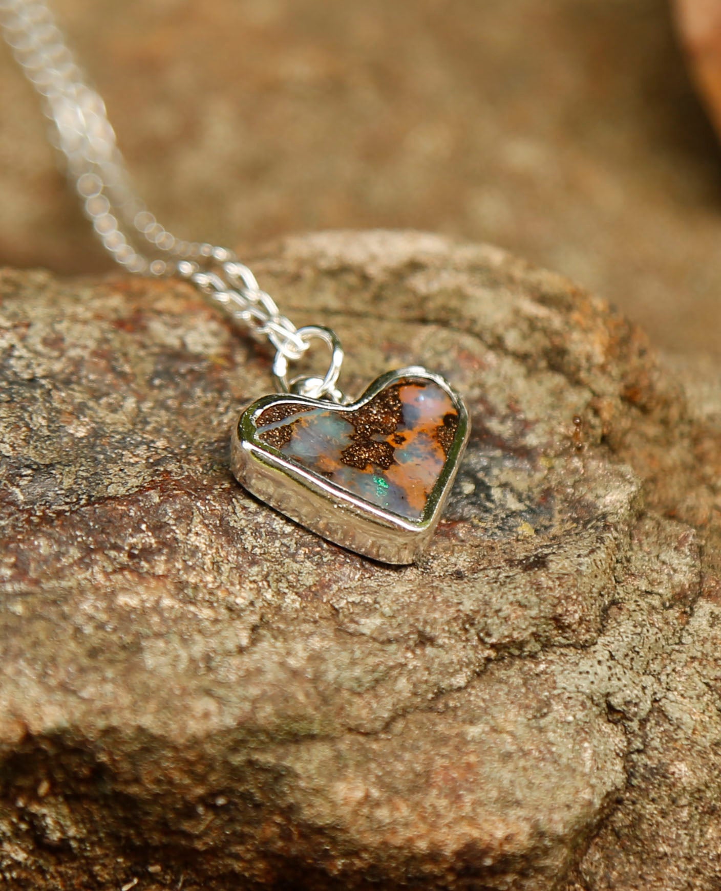 opal heart #3 | solid silver