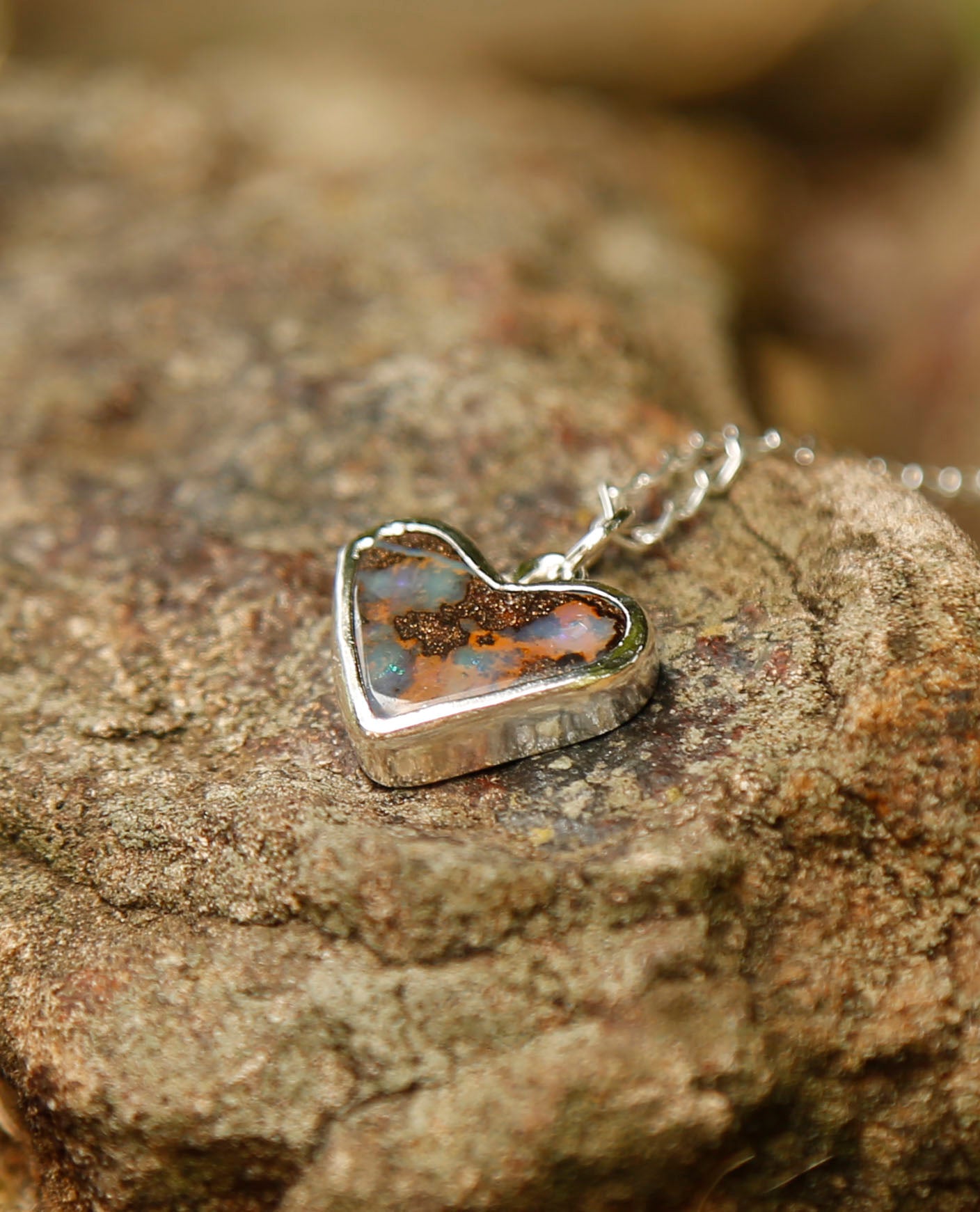 opal heart #3 | solid silver