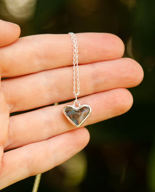 opal heart #3 | solid silver