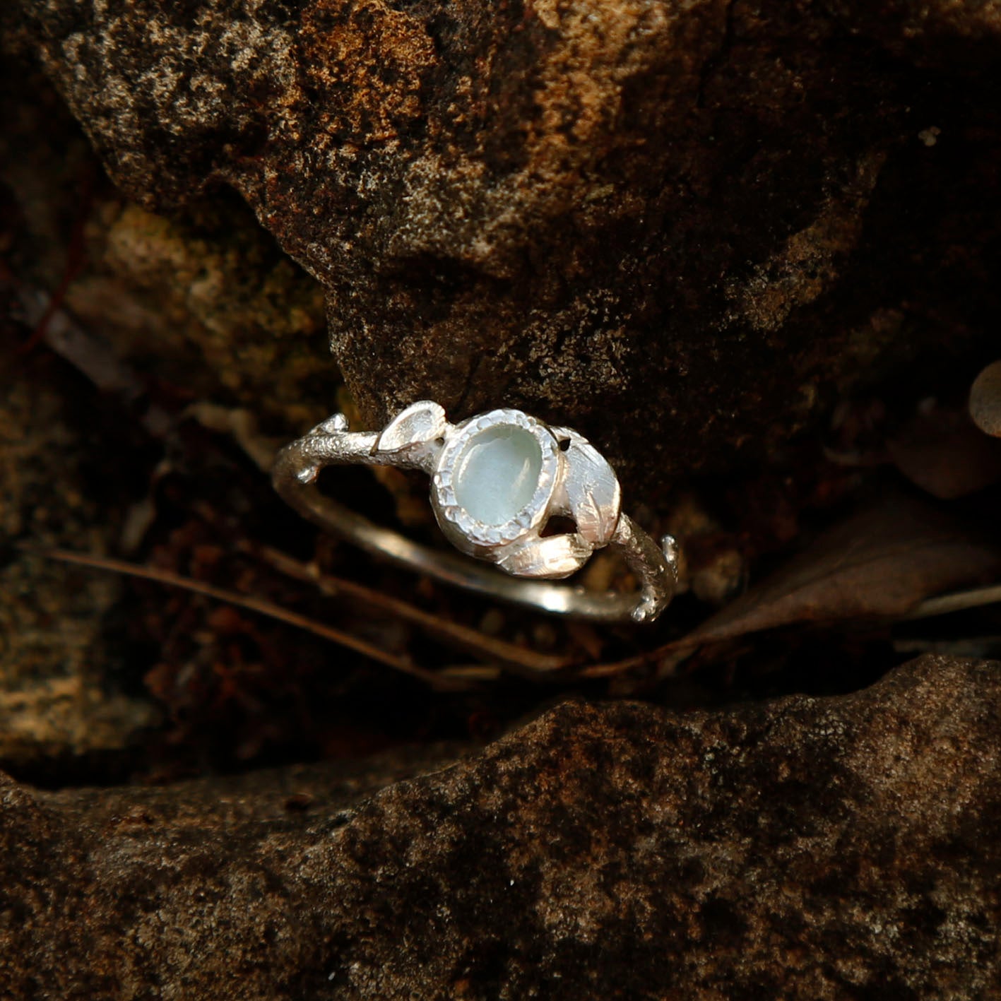 aquamarine elf ring in solid silver | O 1/2