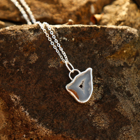 blue agate necklace in solid silver