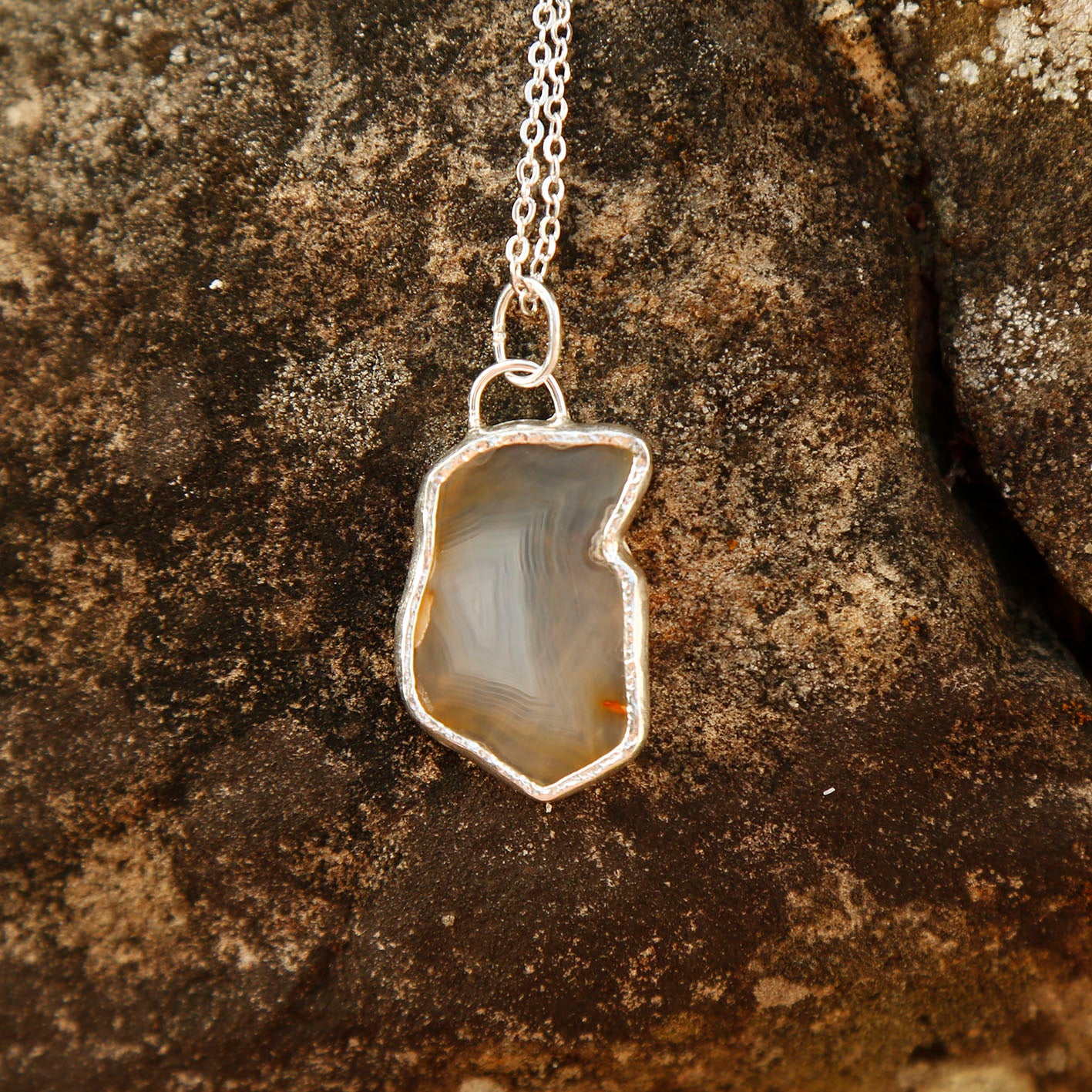 banded agate necklace in solid silver