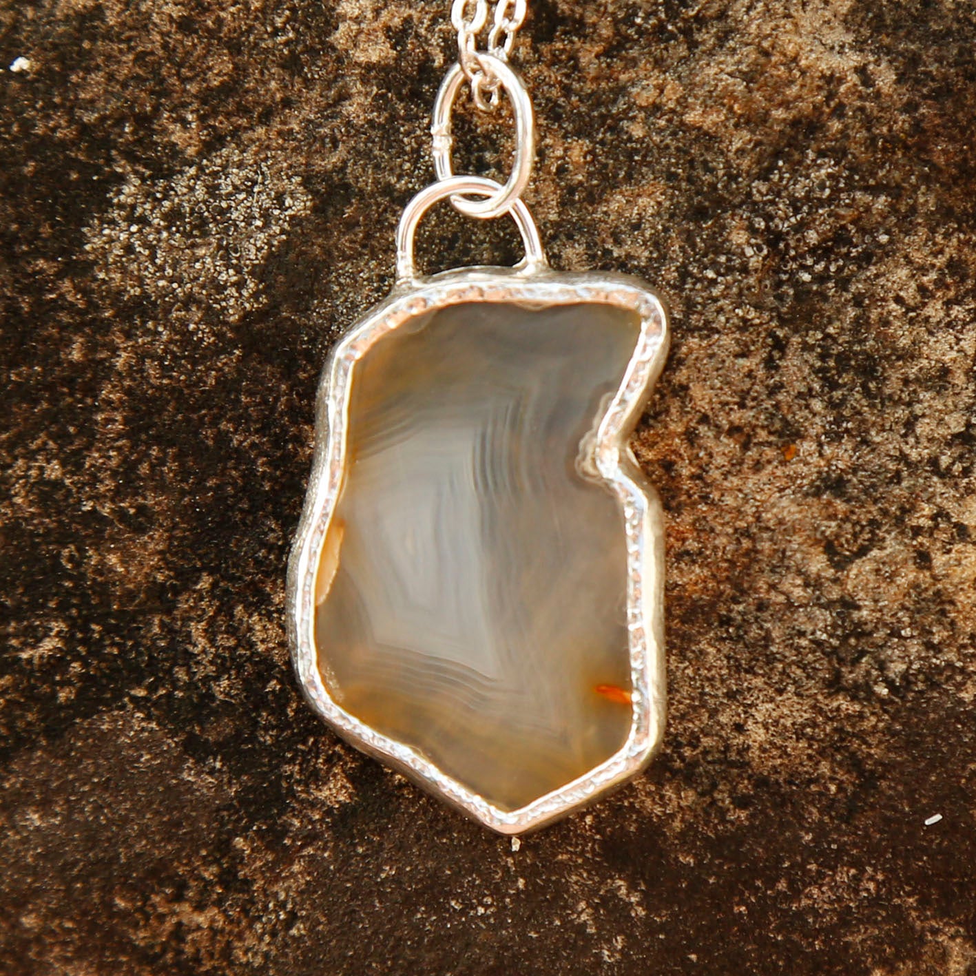 banded agate necklace in solid silver