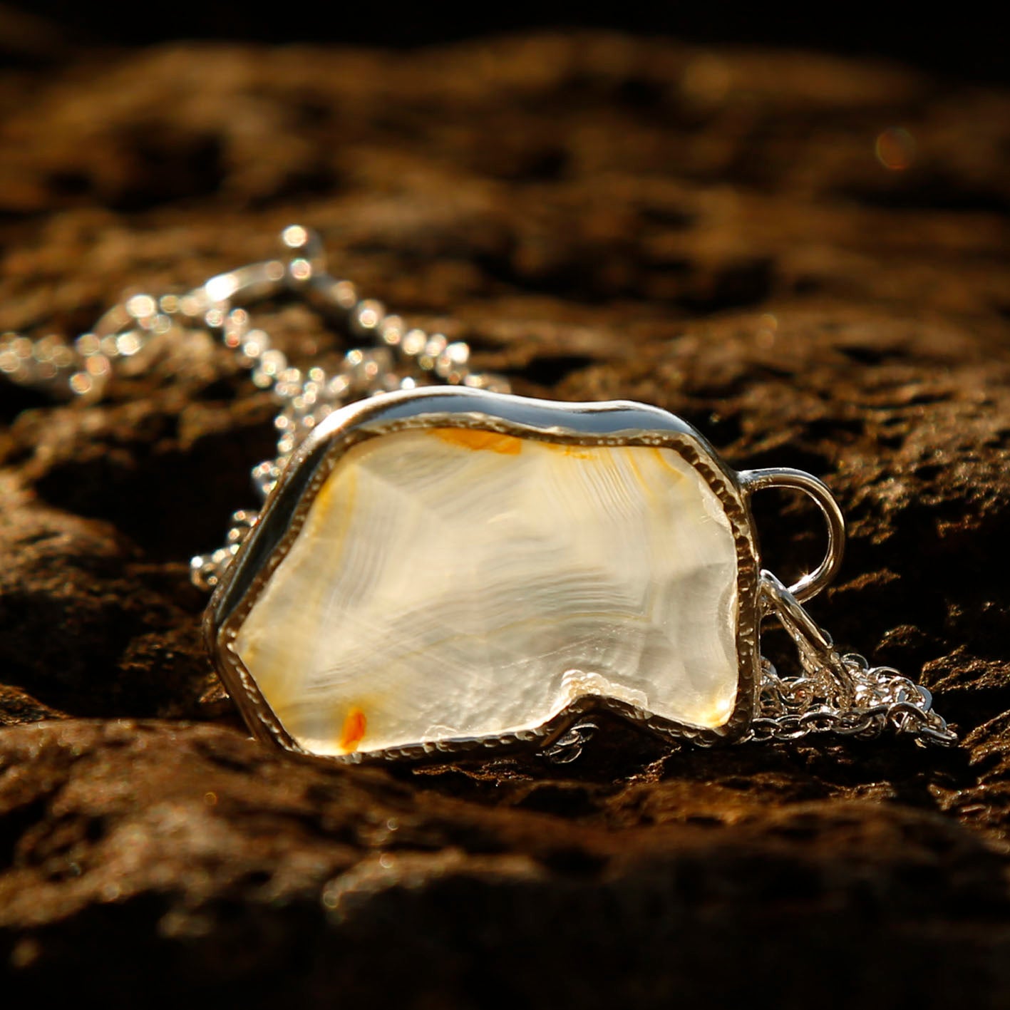 banded agate necklace in solid silver