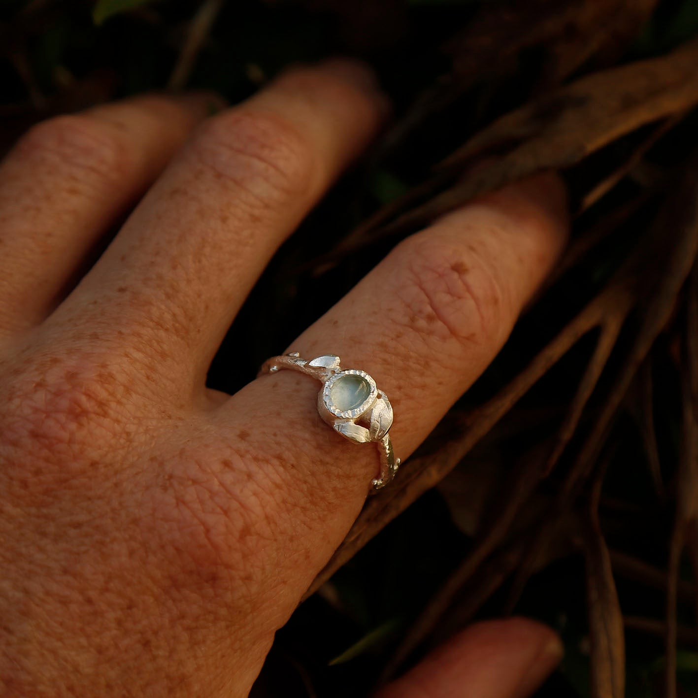 aquamarine elf ring in solid silver | O 1/2