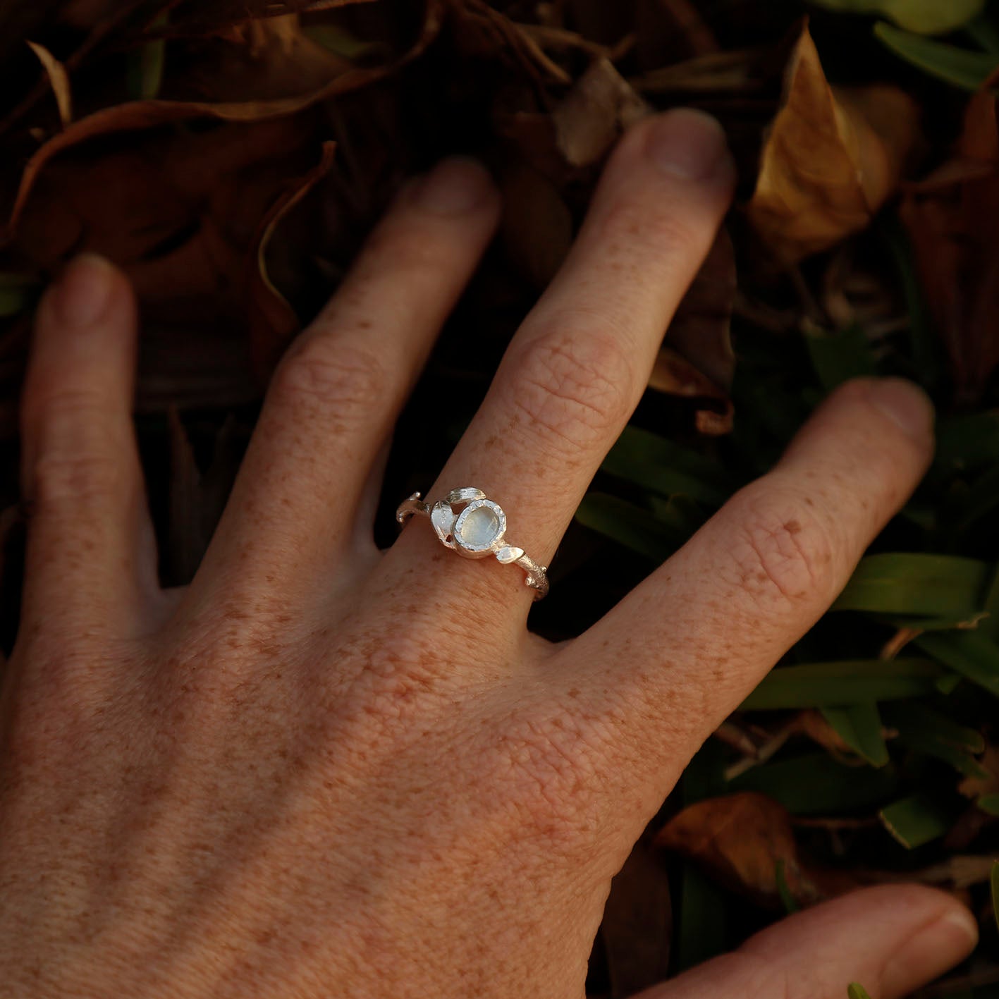 aquamarine elf ring in solid silver | O 1/2