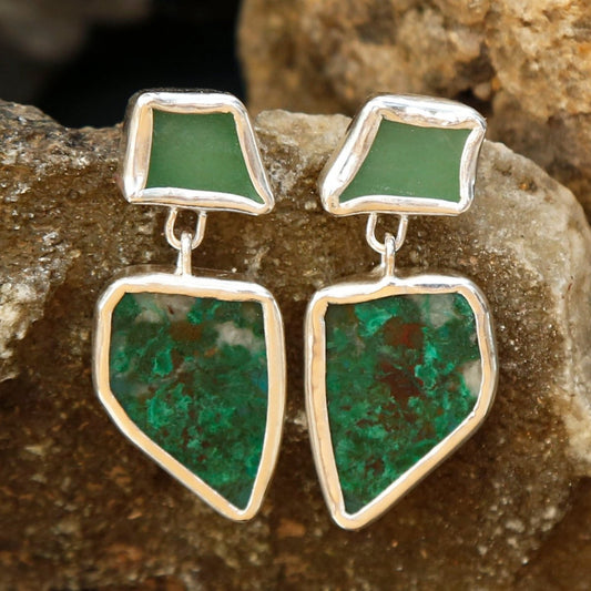 spearmint leaf earrings mint fuchsite and chrysocolla in sterling silver